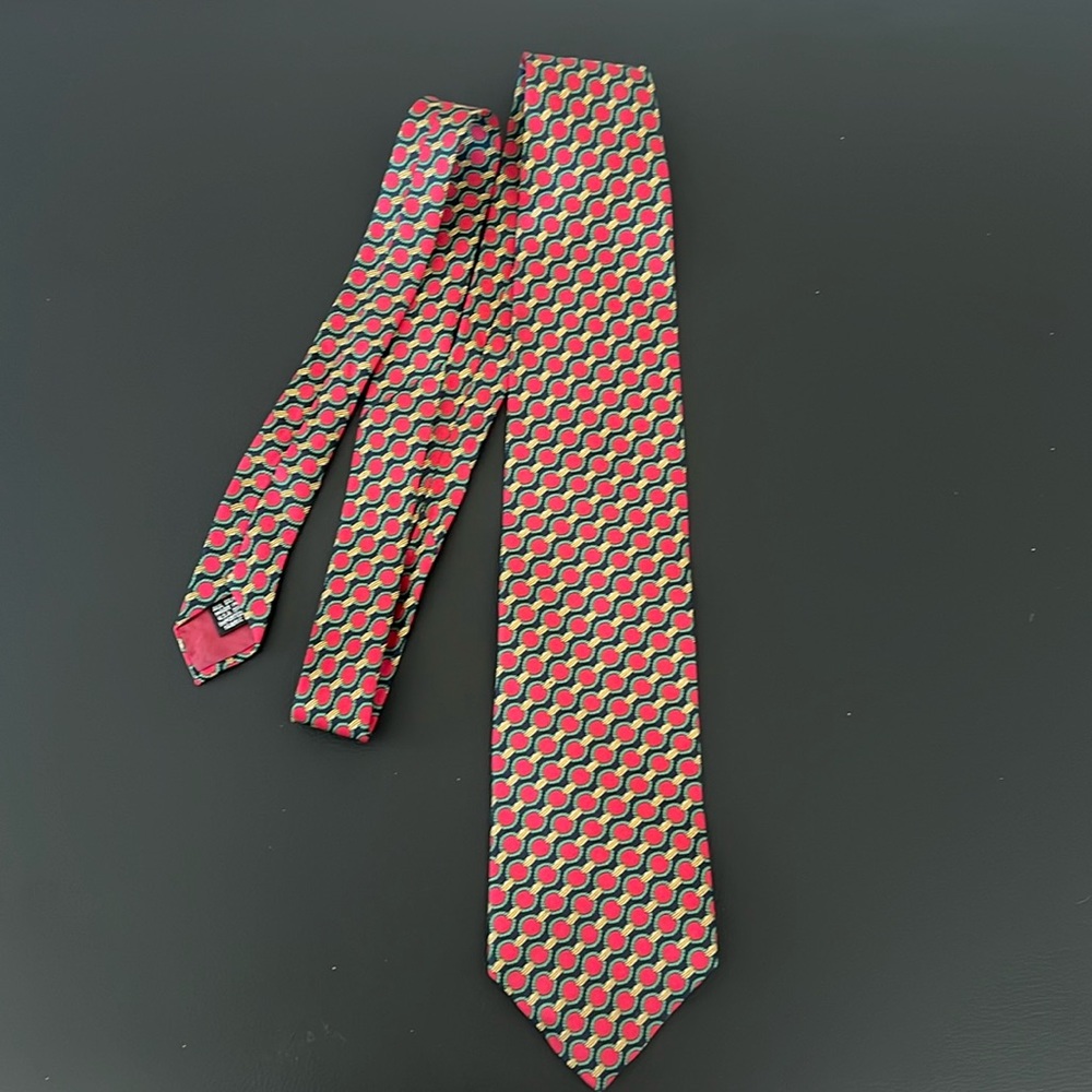 Christian Dior Monsieur Silk Tie | Red & Green Geometric | 100% Silk